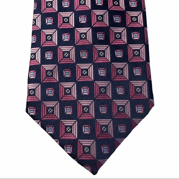 Oscar De La Renta Geometric 3D Cubes Textured Woven Pink Black Silk Necktie OS - Picture 5 of 13